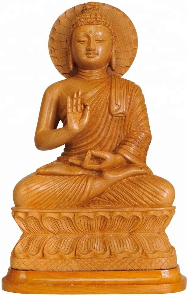 Carved Wood Sitting Buddha Statue