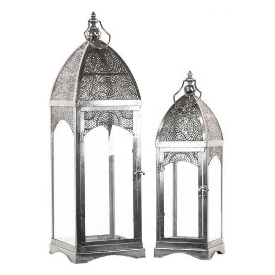 White Medium Candle Lantern Set of 2