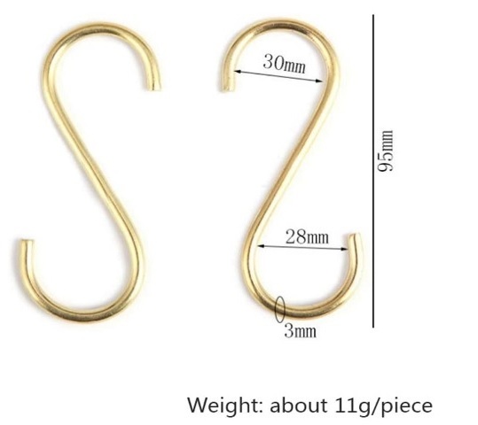 10 Pieces Multipurpose Brass S Shaped Hooks Coat Clothes Storage Hangers Kitchen Pot Pan R Brass Towel Hook, Bathroom Robe Hooks