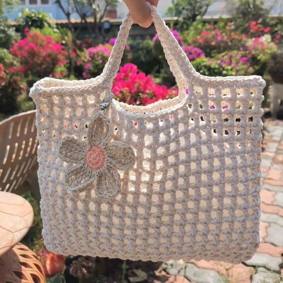 Beach Bags Large Straw Cotton Separated Pocket Weave Summer Hand Make Tote Hands Crochet Bags