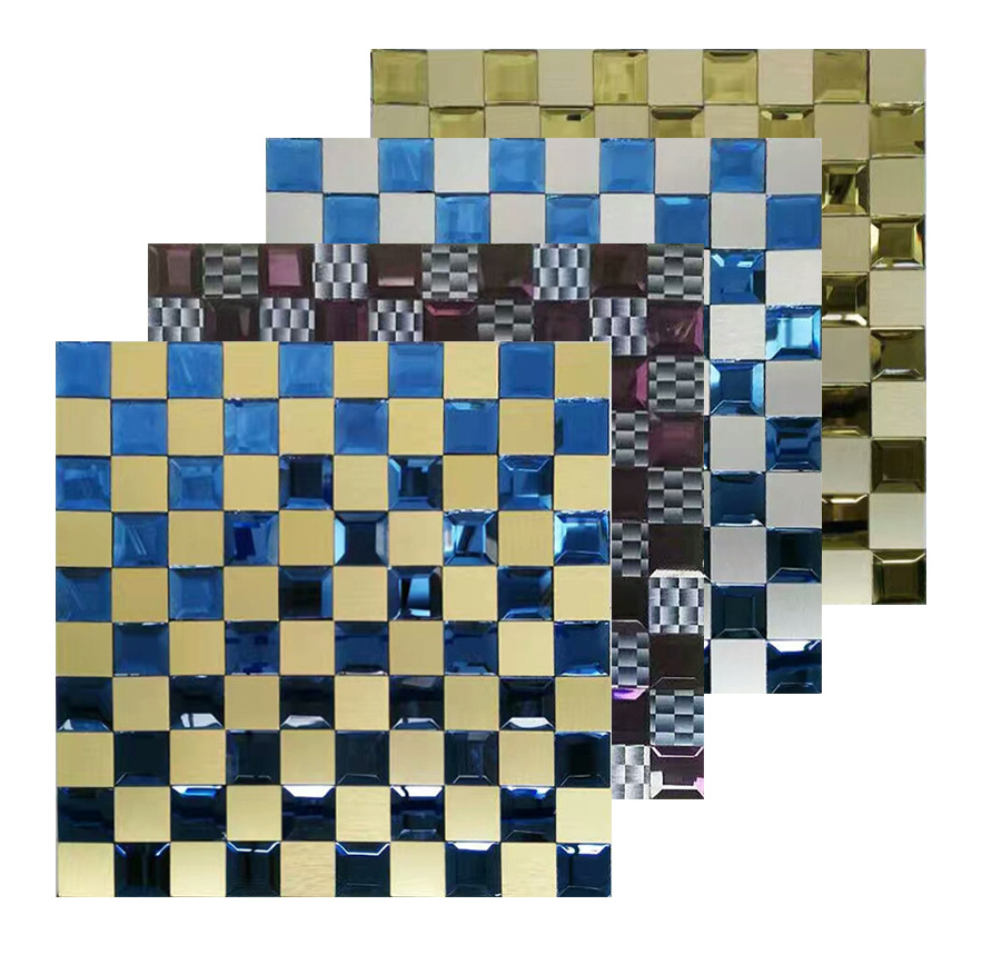 wholesales dark blue glass mosaic tile self adhesive glass mix color backsplash mosaic tile for kitchen