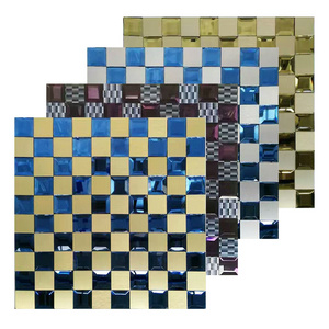 wholesales dark blue glass mosaic tile self adhesive glass mix color backsplash mosaic tile for kitchen