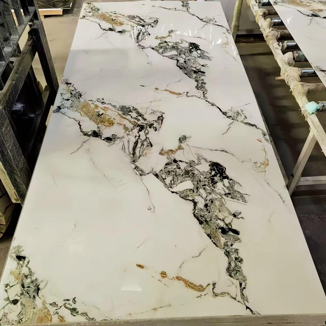 high glossy flexible 3d interior pvc marble alternative wall panel laminas de pvc tipo marmol uv marble board for TV background