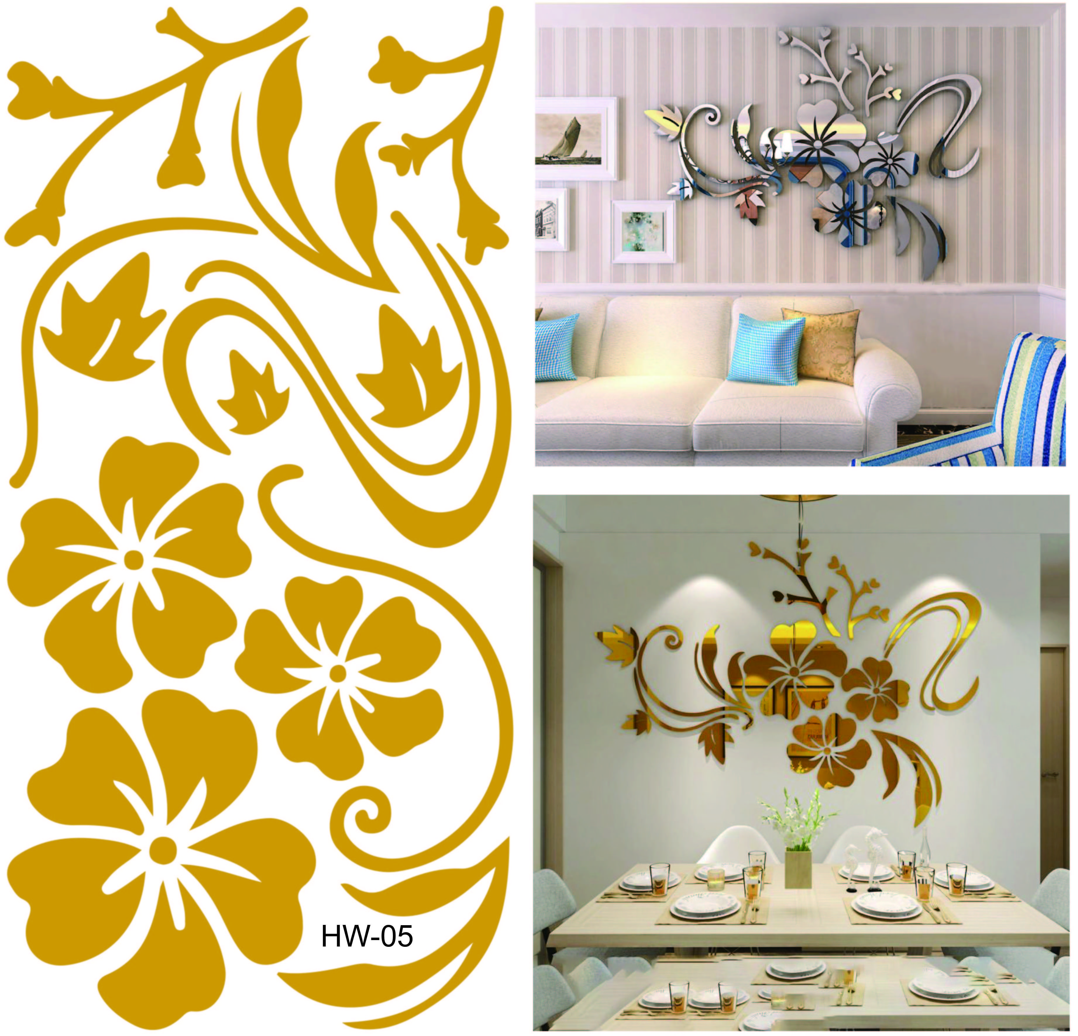 hot selling Self Adhesive wall mirror decor flower design 3d mirror wall sticker