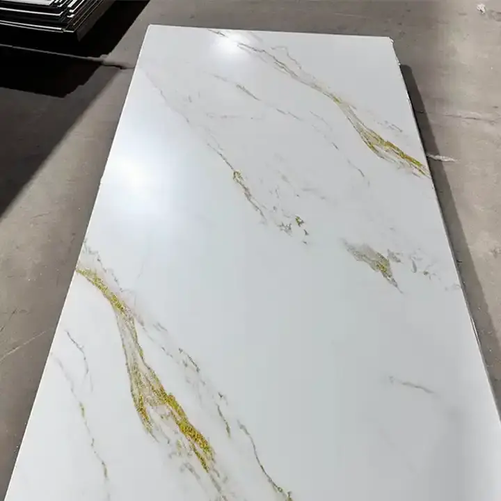 high glossy flexible 3d interior pvc marble alternative wall panel laminas de pvc tipo marmol uv marble board for TV background