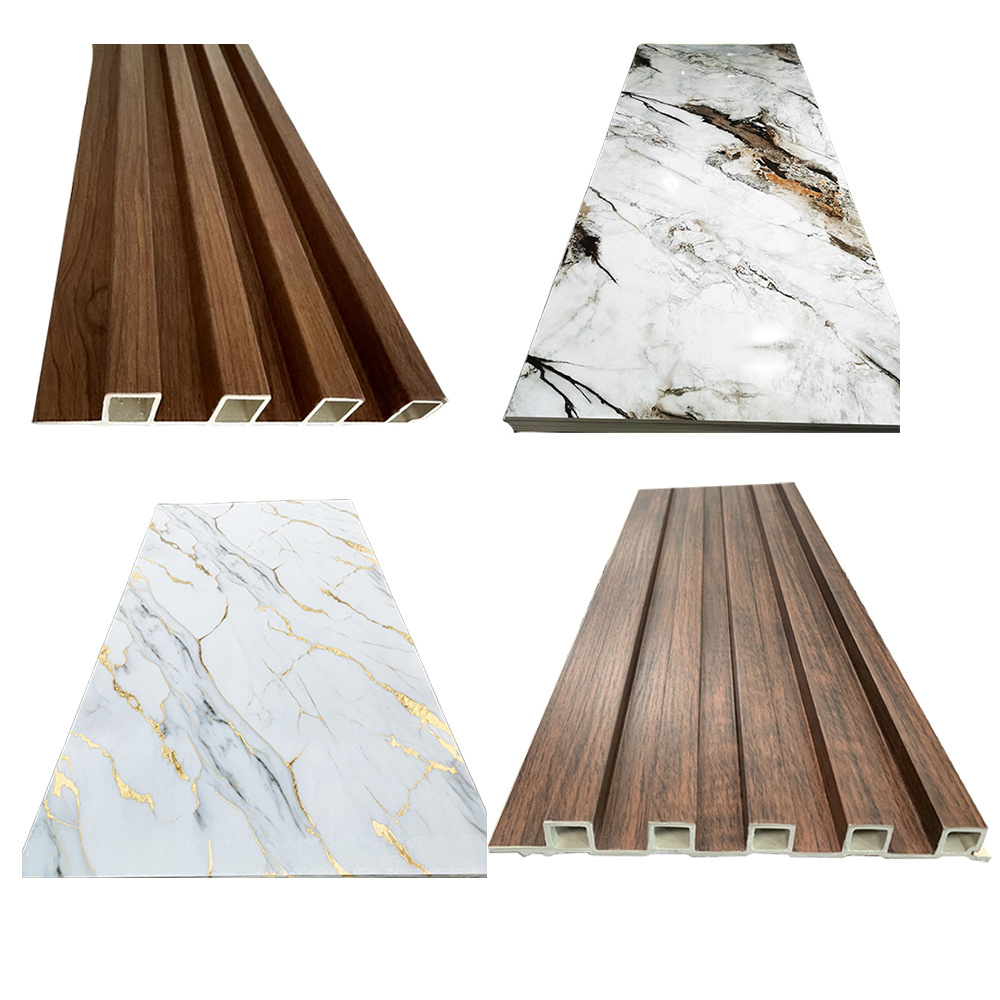 3d interior wooden fluted wpc uv decor wall panel living room marble alternative laminated pvc marble sheet uv board for TV wall