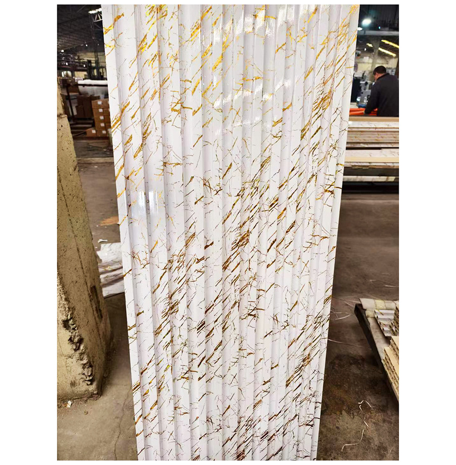 3d interior wooden fluted wpc uv decor wall panel living room marble alternative laminated pvc marble sheet uv board for TV wall