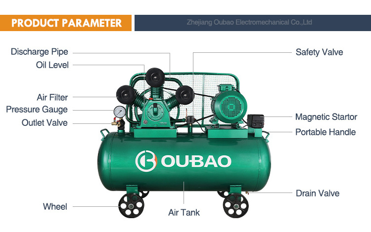 OUBAO Compresseur D'air Hot Selling 3kw 4hp 150 litre Industrial Portable Big Belt Driven Air Compressor