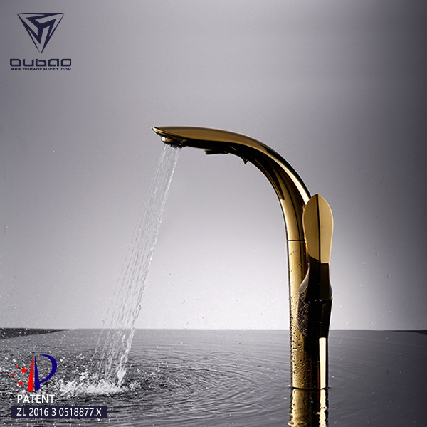 OUBAO design Patent Modern Pull Out Golden Gold Kitchen Faucets