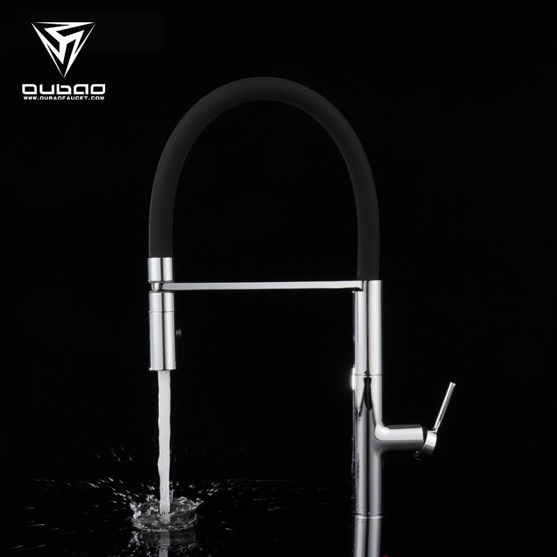 New Design Pull Out Single Lever Deck Mounted Goose Neck Silicon Spout Brass Kitchen Faucet