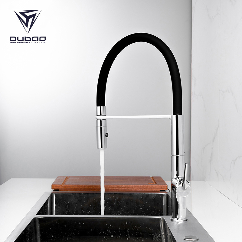 New Design Pull Out Single Lever Deck Mounted Goose Neck Silicon Spout Brass Kitchen Faucet