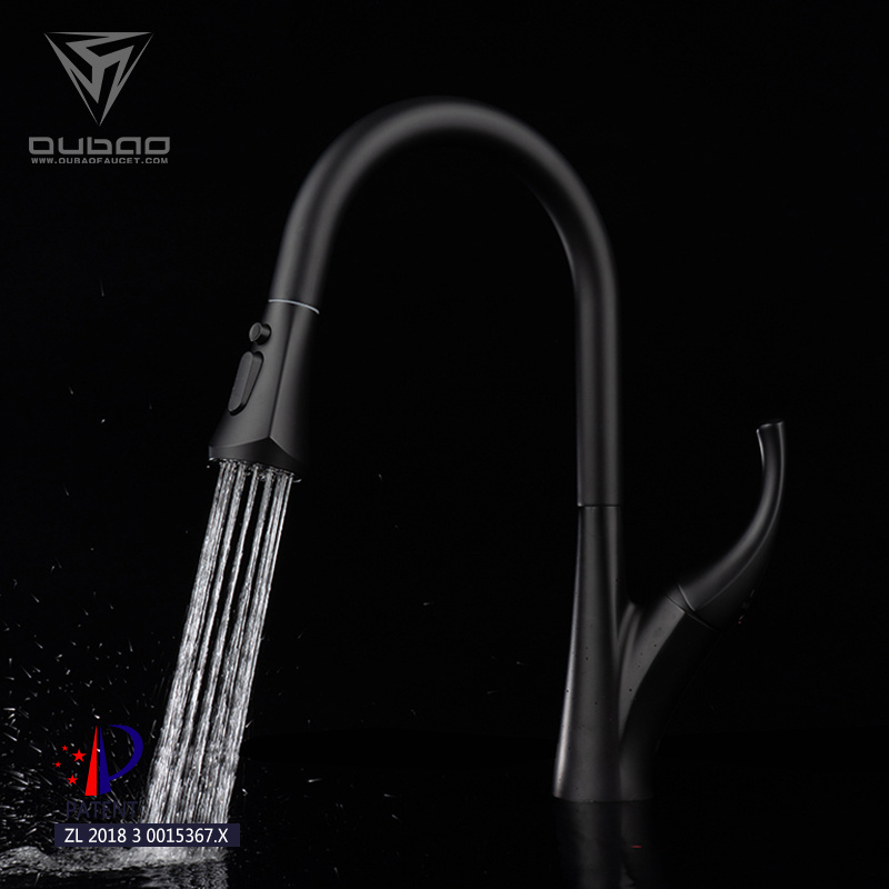 New Modern Style Single Handle Black Swan Neck Kitchen Sink Faucets With Pull Out Sprayer