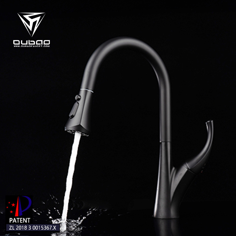 New Modern Style Single Handle Black Swan Neck Kitchen Sink Faucets With Pull Out Sprayer