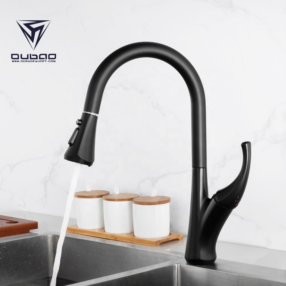 New Modern Style Single Handle Black Swan Neck Kitchen Sink Faucets With Pull Out Sprayer