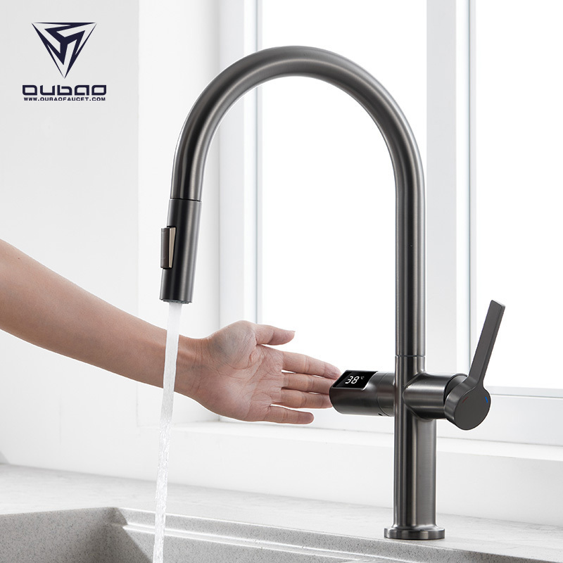 Unique Brass Gun-grey Touch Control Sensor Pull Down Single Handle Kitchen Sink Faucet