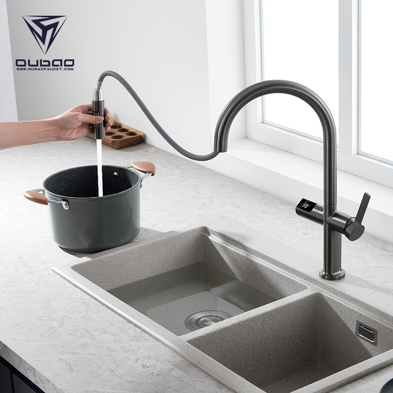 Unique Brass Gun-grey Touch Control Sensor Pull Down Single Handle Kitchen Sink Faucet