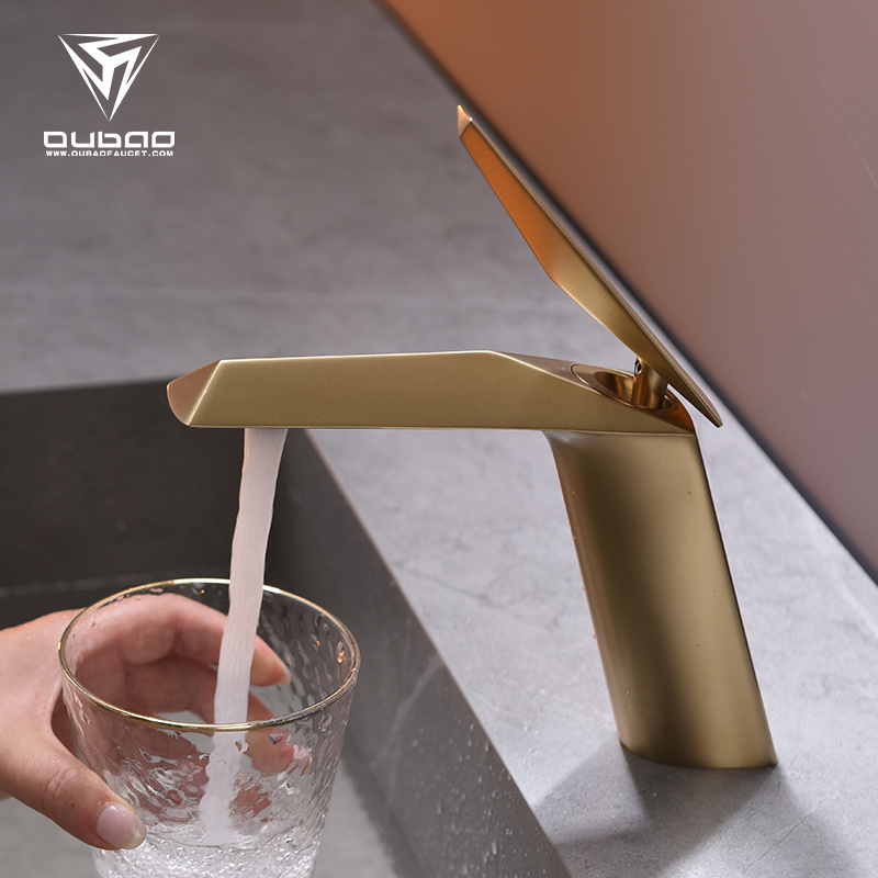 OUBAO Brand New Hot And Cold Mixer Basin Faucet Taps Brushed Gold Basin Faucet