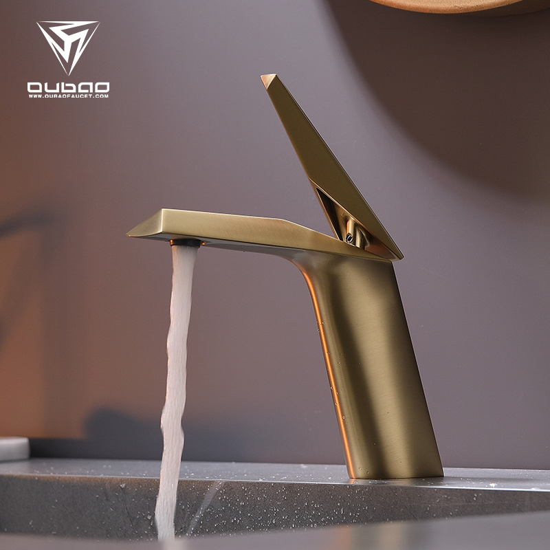 OUBAO Brand New Hot And Cold Mixer Basin Faucet Taps Brushed Gold Basin Faucet