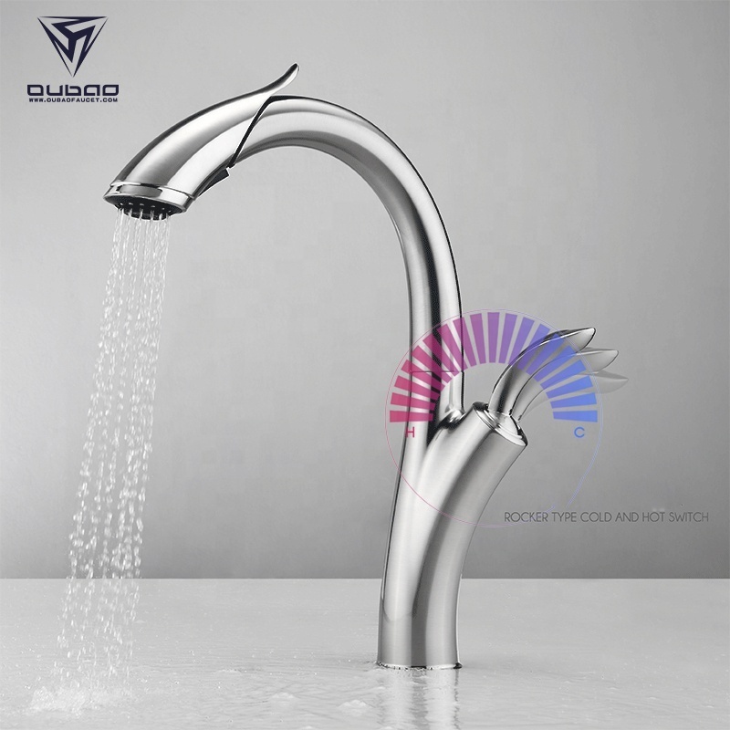 Custom Made Pullout Spray Flexible Pull Down Spout Water Sink Chrome Tap Kitchen Faucet