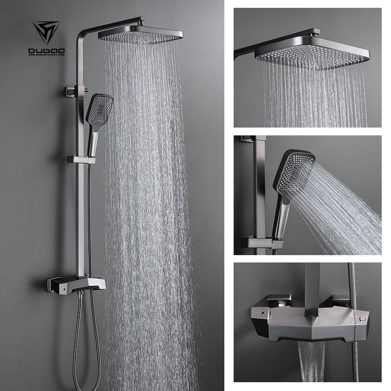 CE certificate Thermostatic Wall Mounted Bathroom Bath Shower Mixer Faucet With Rainfall Shower Head