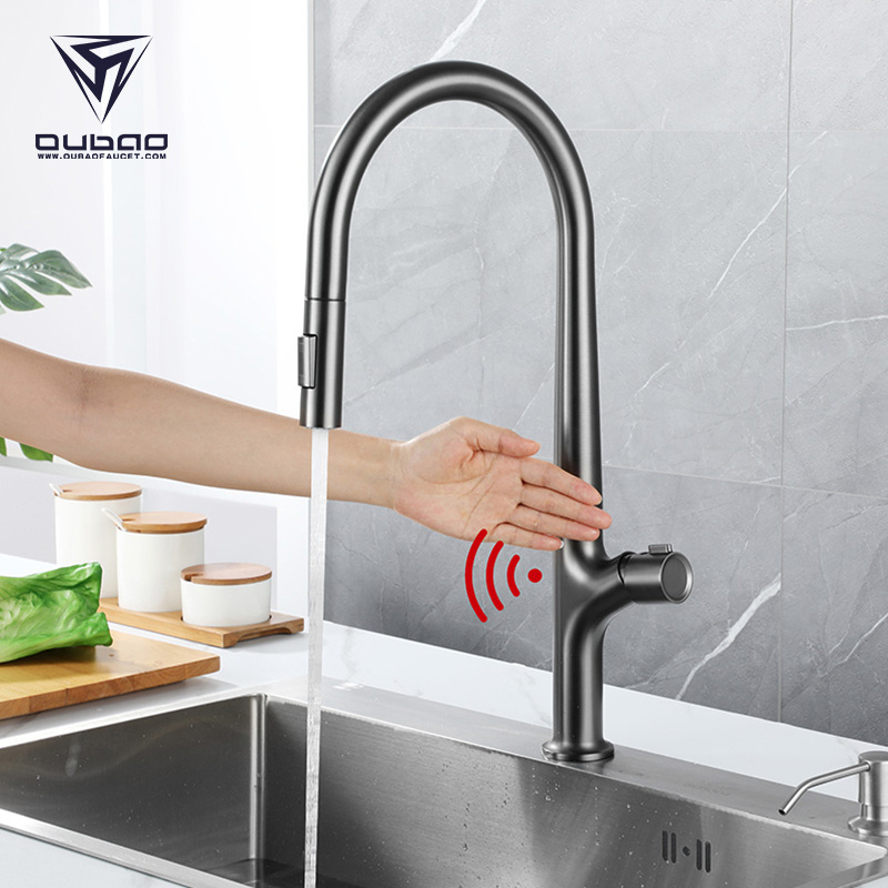 Industrial Commercial Single Handle Sink Pull Down Flexible Hose Metal Black Kitchen Faucet