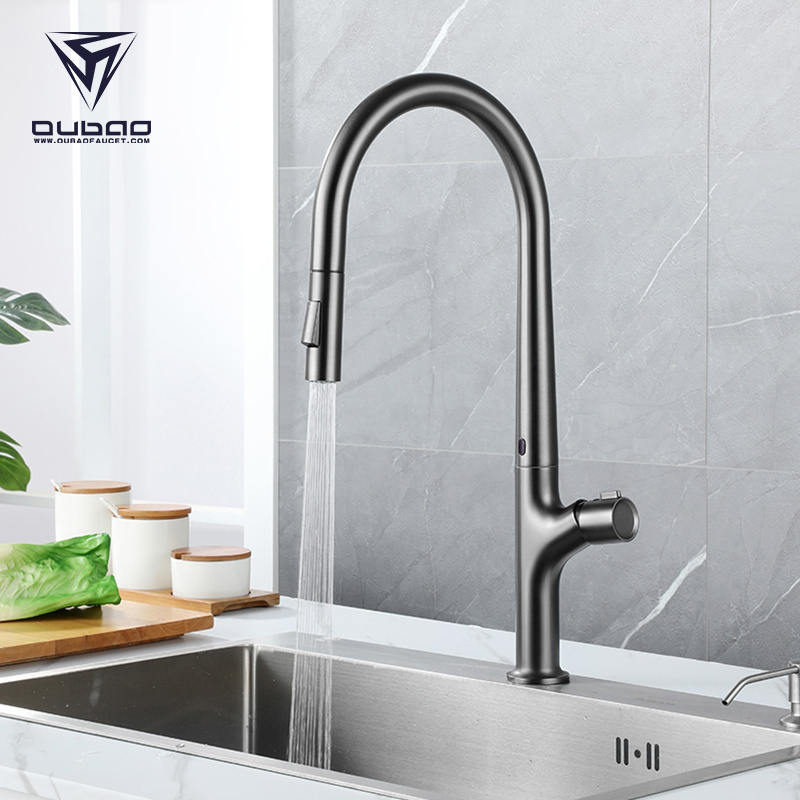 Industrial Commercial Single Handle Sink Pull Down Flexible Hose Metal Black Kitchen Faucet