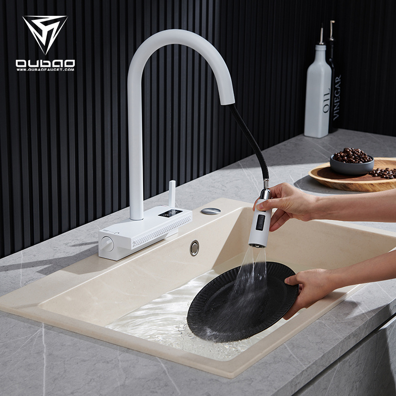 Flexible Pull Out Down Kitchen Mixer Tap Sink Faucet Waterfall Faucet With Digital Display