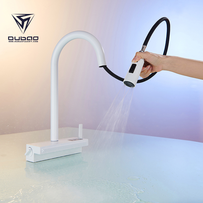 Flexible Pull Out Down Kitchen Mixer Tap Sink Faucet Waterfall Faucet With Digital Display