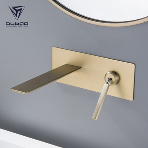 Luxury Bathroom Concealed Faucet Sink Brushed Gold Wall Mounted Basin Mixer Tap