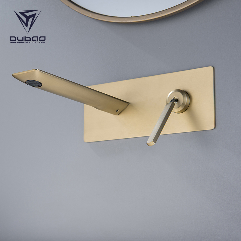 Luxury Bathroom Concealed Faucet Sink Brushed Gold Wall Mounted Basin Mixer Tap