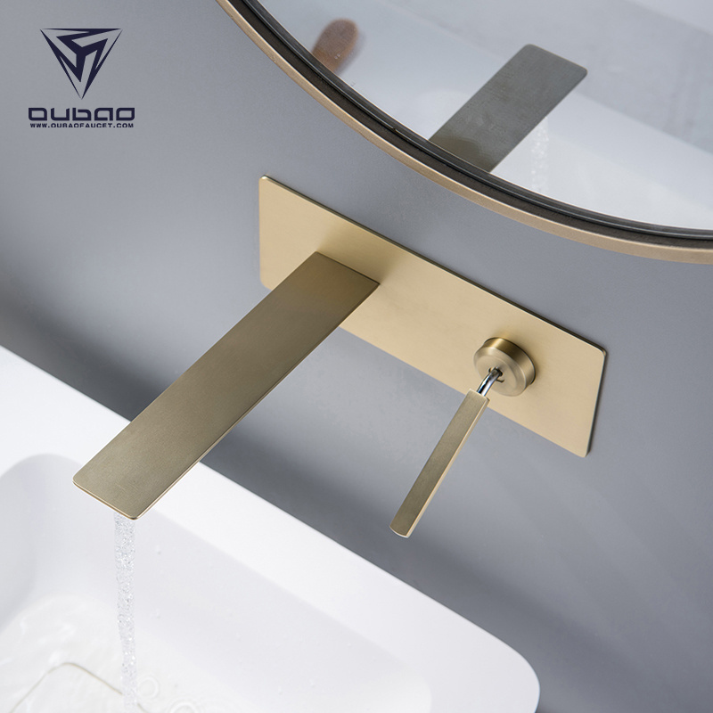 Luxury Bathroom Concealed Faucet Sink Brushed Gold Wall Mounted Basin Mixer Tap