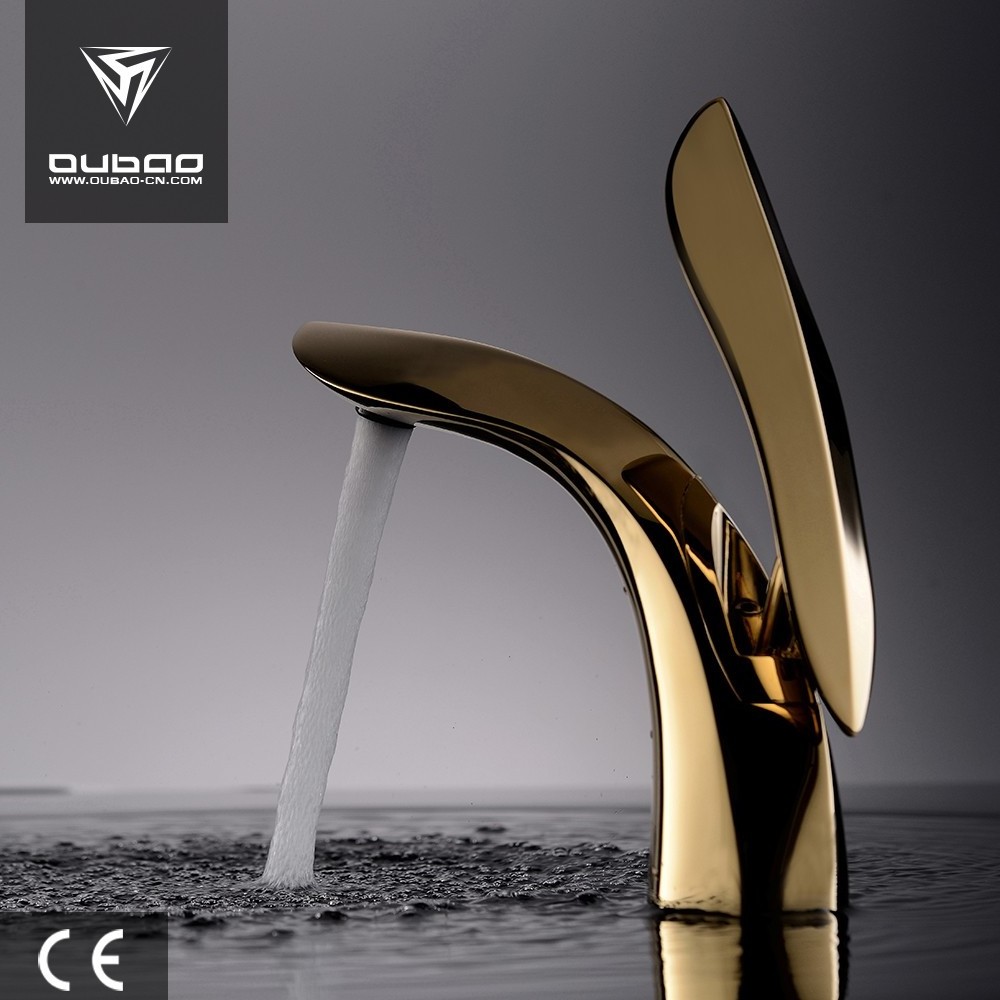 OUBAO New Design Hotel Luxury upc Golden Single Handle Bathroom Basin Faucet