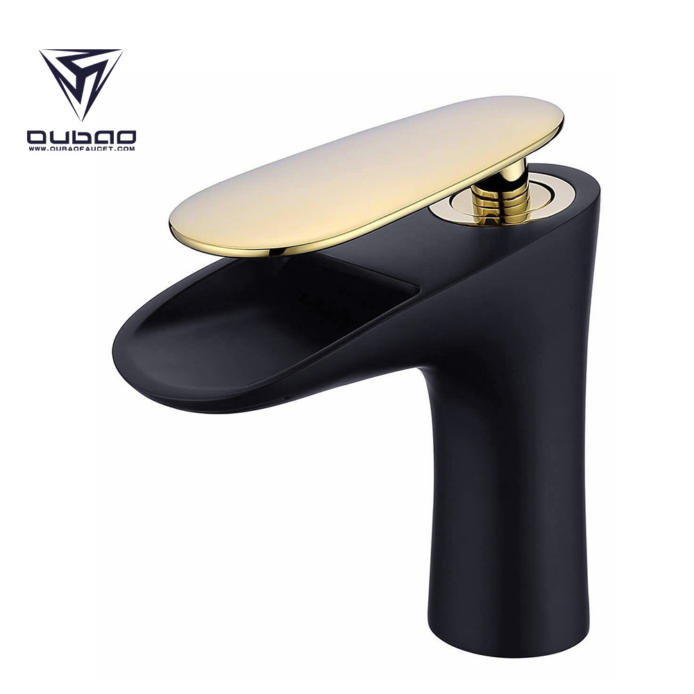 Luxury Black and Gold Plated Bathroom Waterfall Basin Faucets