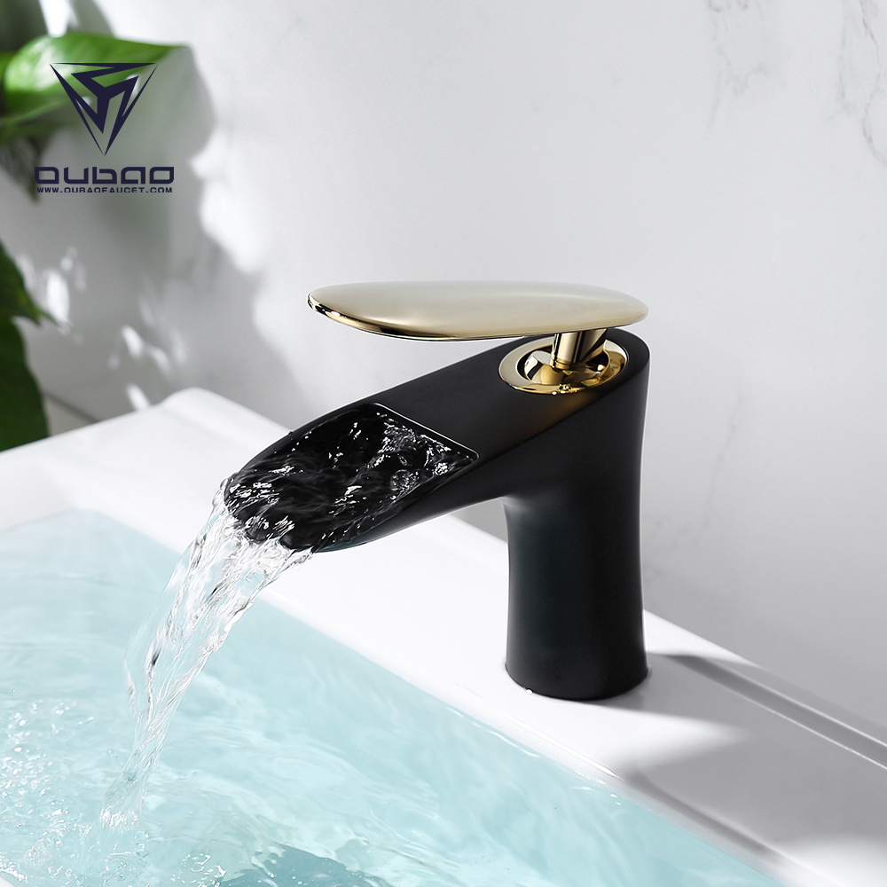 Luxury Black and Gold Plated Bathroom Waterfall Basin Faucets