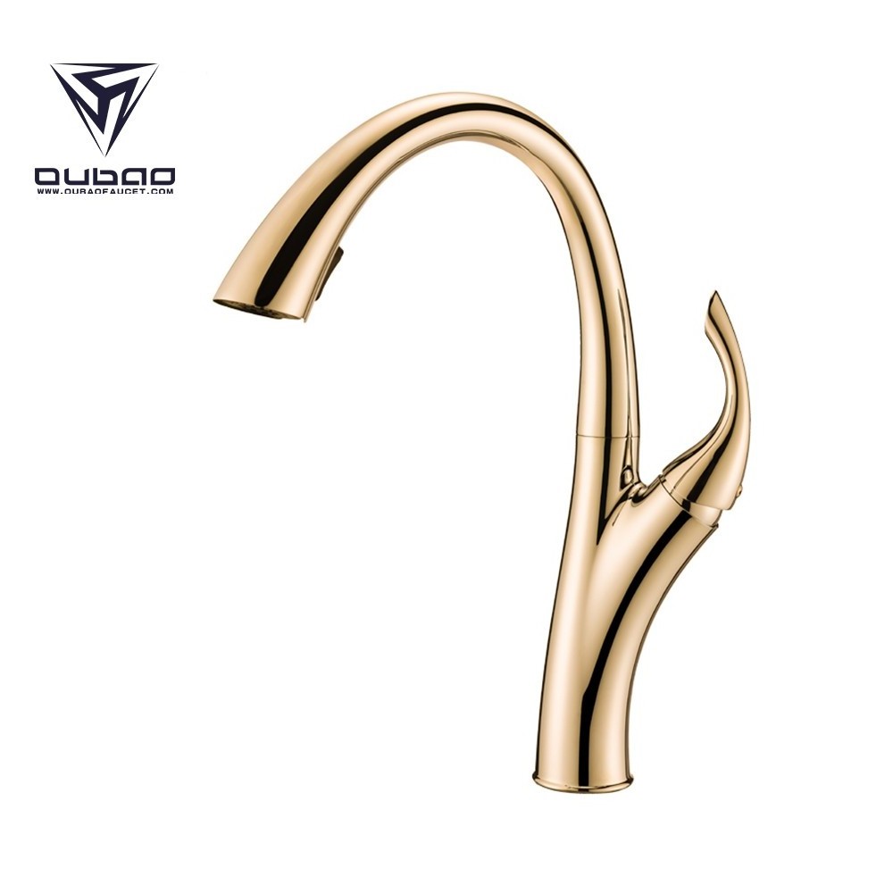 Deck Mounted Single Lever UPC Gold Color Kitchen Faucet With Pull Down Sprayer