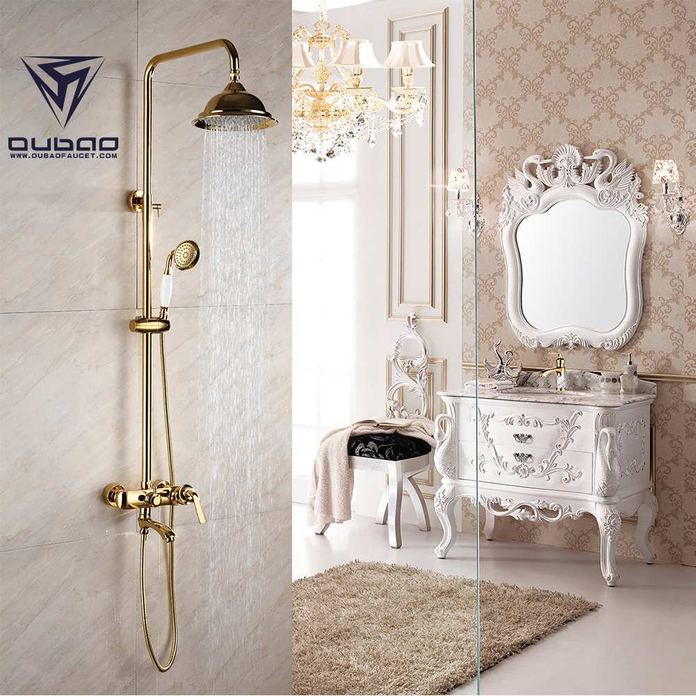 High Quality Luxury Floor Mounted Copper Gold European Rain Shower Faucet Set