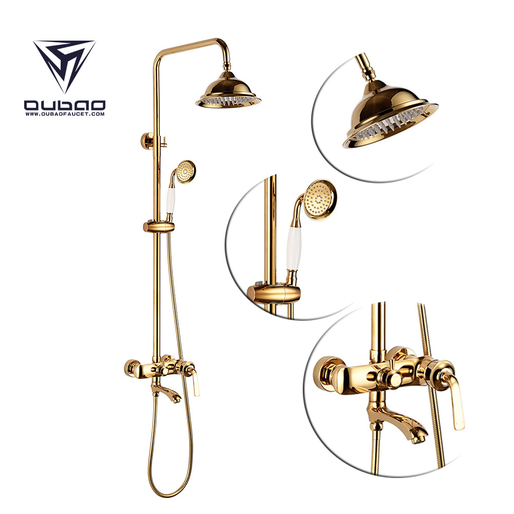 High Quality Luxury Floor Mounted Copper Gold European Rain Shower Faucet Set