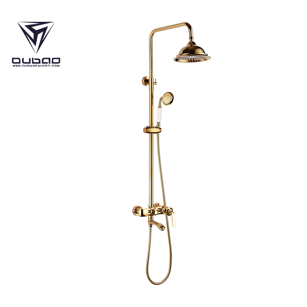 High Quality Luxury Floor Mounted Copper Gold European Rain Shower Faucet Set