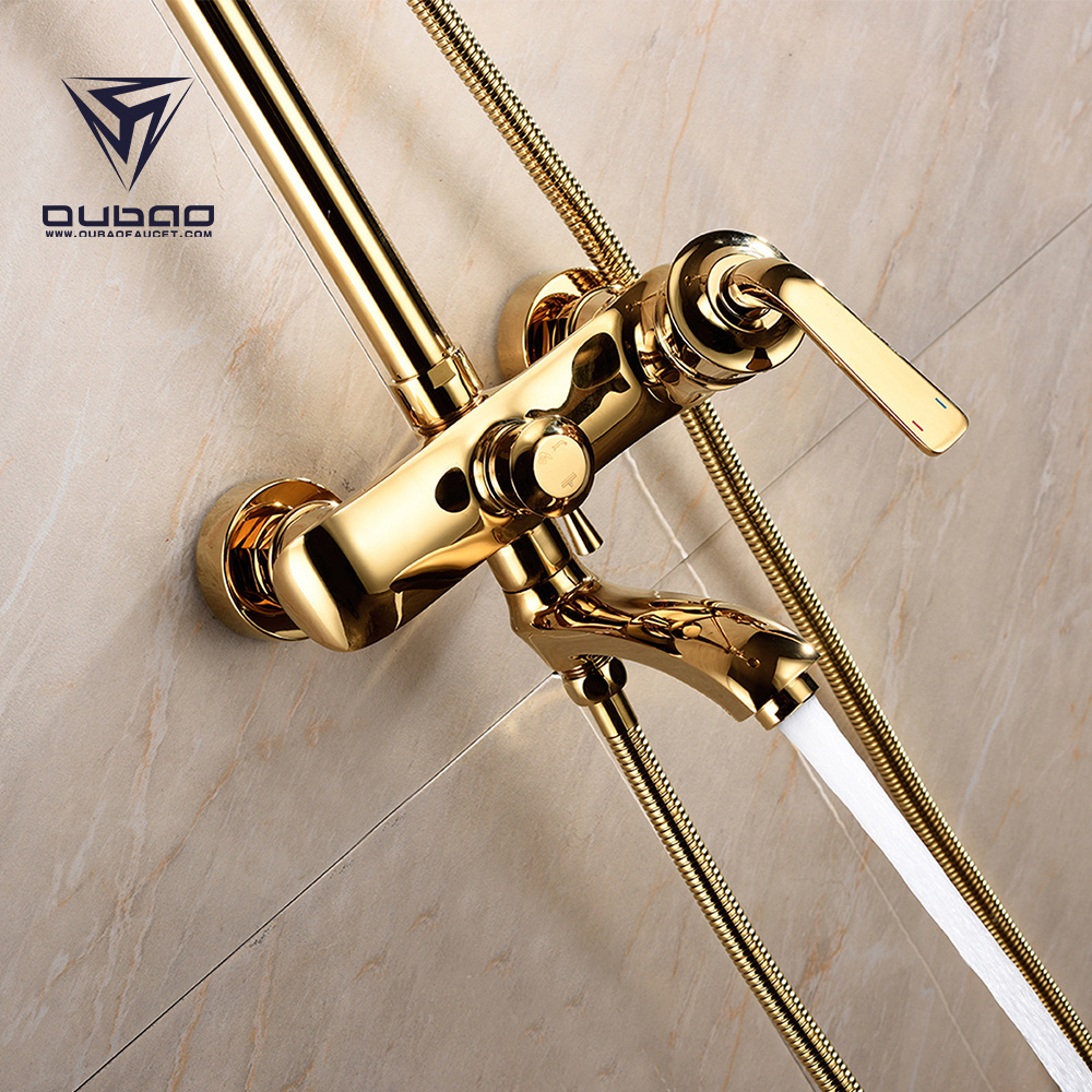 High Quality Luxury Floor Mounted Copper Gold European Rain Shower Faucet Set