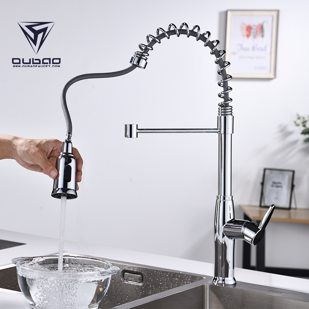 High Arc Chrome Pull Out Commercial Industrial Kitchen Faucet with Sprayer