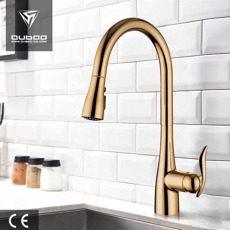 Modern Pull Down Kitchen Taps Water Faucet Rose Gold Pull Out Sprayer Kitchen Faucet Mixer Taps