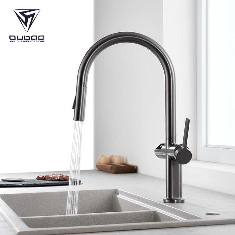 Advanced Gunmetal Digital Display Touch Sensing Kitchen Faucet