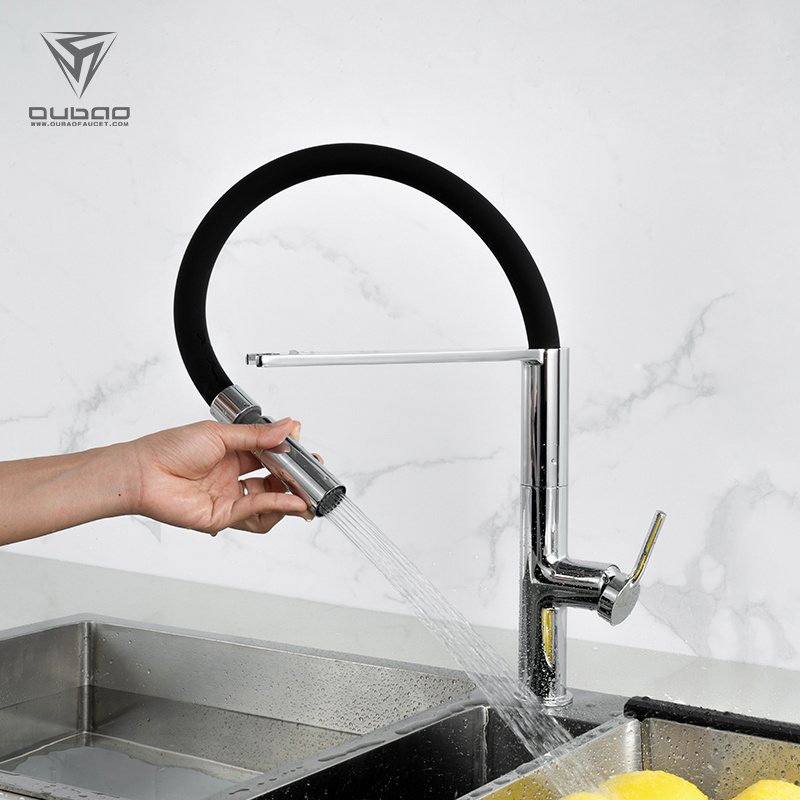 Single Lever Pull Out Kitchen Sink Faucet Mixer with Black Silicone Pipe