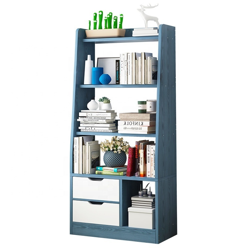 BookShelf Design Unit With 2 Drawers Wooden Bookcases Shelving Storage Design Book Shelves Bookcase