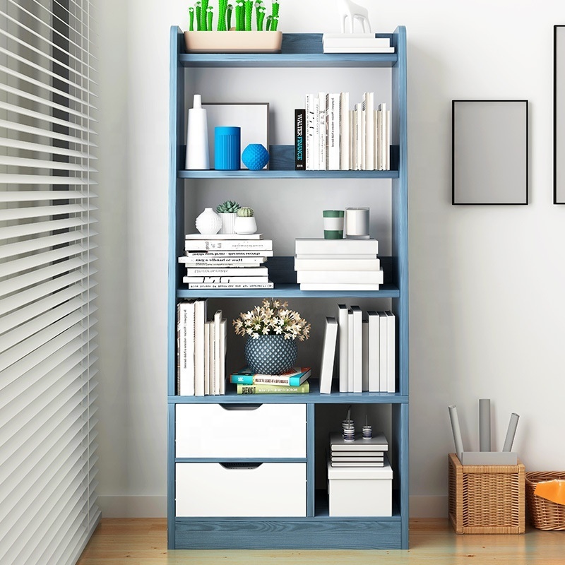 BookShelf Design Unit With 2 Drawers Wooden Bookcases Shelving Storage Design Book Shelves Bookcase