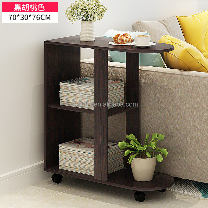 Side Table for Sofa Lounge or Bedside Caster Wheels Laptop Desk Book Shelf