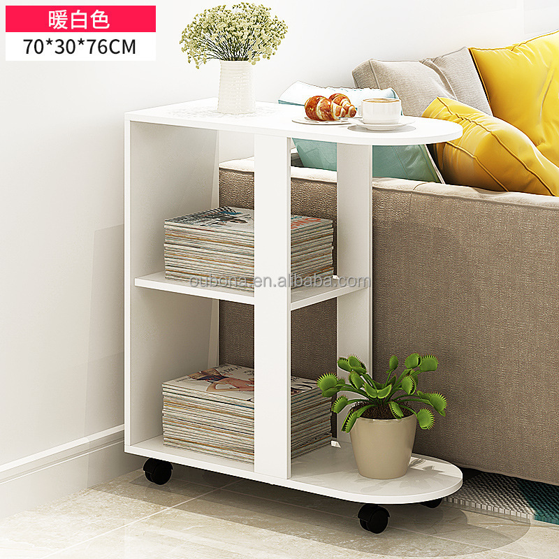 Side Table for Sofa Lounge or Bedside Caster Wheels Laptop Desk Book Shelf