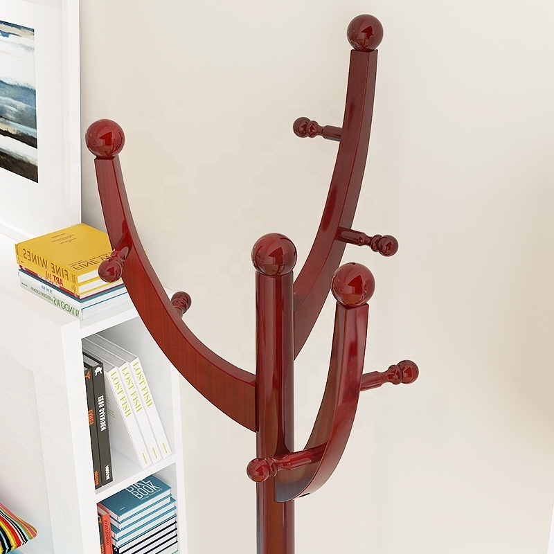 Wooden Coat Hat Floor Stand Hanger Cloth Jacket Rack Bag Storage Clothes Tree Garment Rack