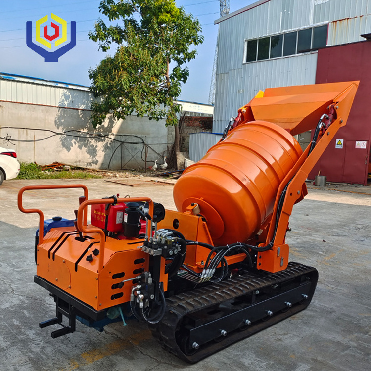 Small 0.8T crawler transport vehicle concrete mixer tracked dumper cement mixer for sale