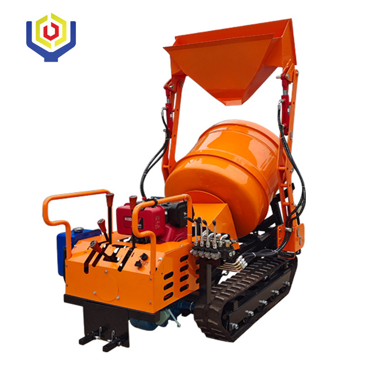 Small 0.8T crawler transport vehicle concrete mixer tracked dumper cement mixer for sale